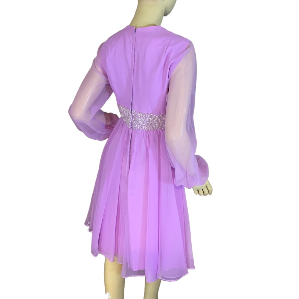 VINTAGE 1960'S JACK BRYAN BY DUPUIS ORCHID PURPLE CHIFFON BEADED COCKTAIL DRESS - Picture 3 of 14